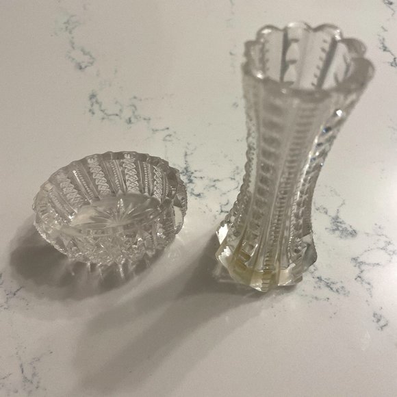 Vintage Cut Glass Crystal Salt Cellar and Mini Vase - Picture 2 of 5